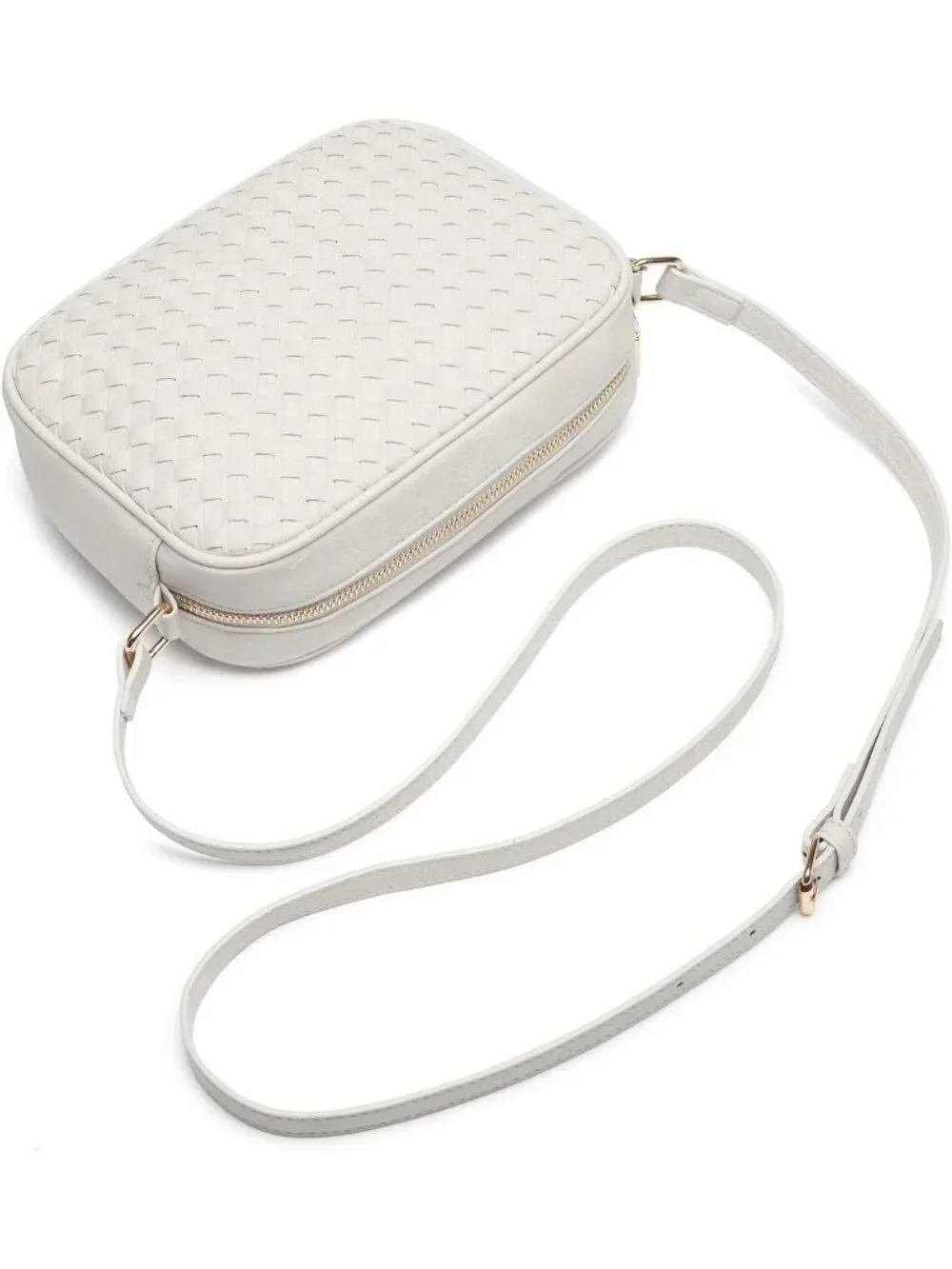 Women's White Woven Small Boho Purse Vegan Zipper Leather Crossbody Bag